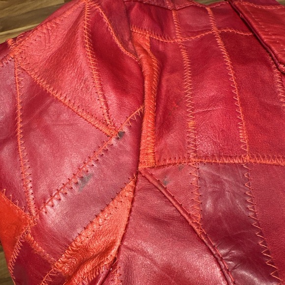 Vintage Red Leather Patchwork Jacket Women's Size XXL - Picture 6 of 6